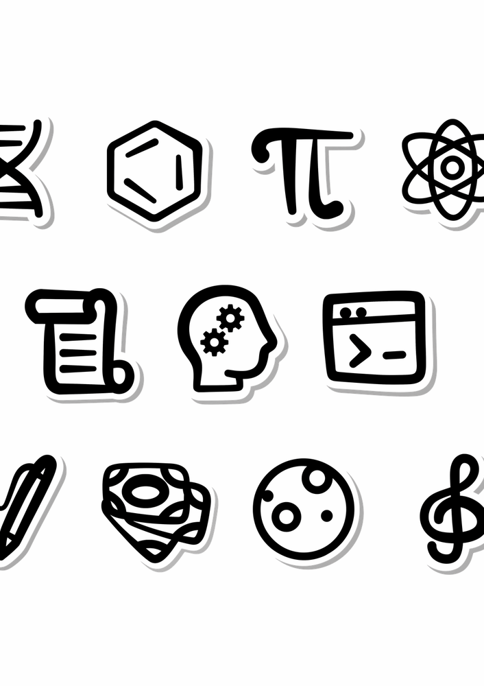 Subject stickers: biology, chemistry, maths, physics, history and more