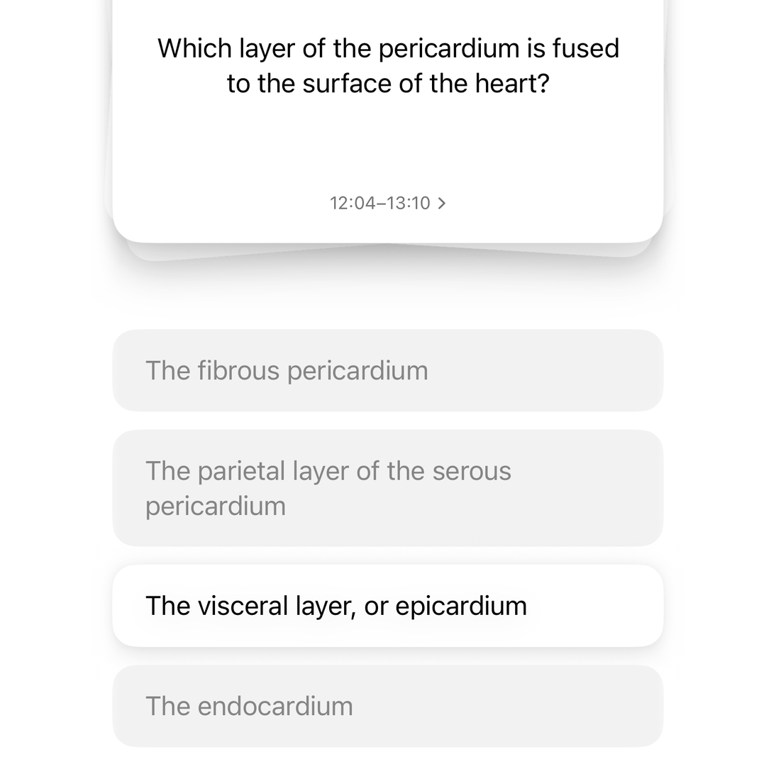 A Peter question from a recorded lecture, cited by its time range, answered as multiple choice